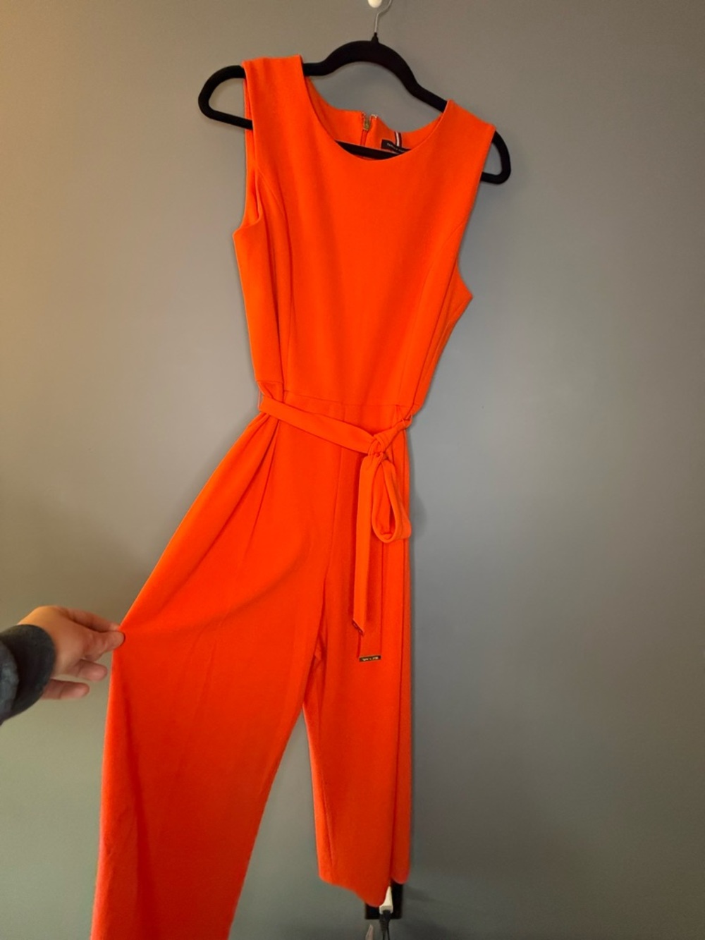 Tommy Hilfiger Sleeveless Orange Romper with Waist Tie - Picture 2 of 7